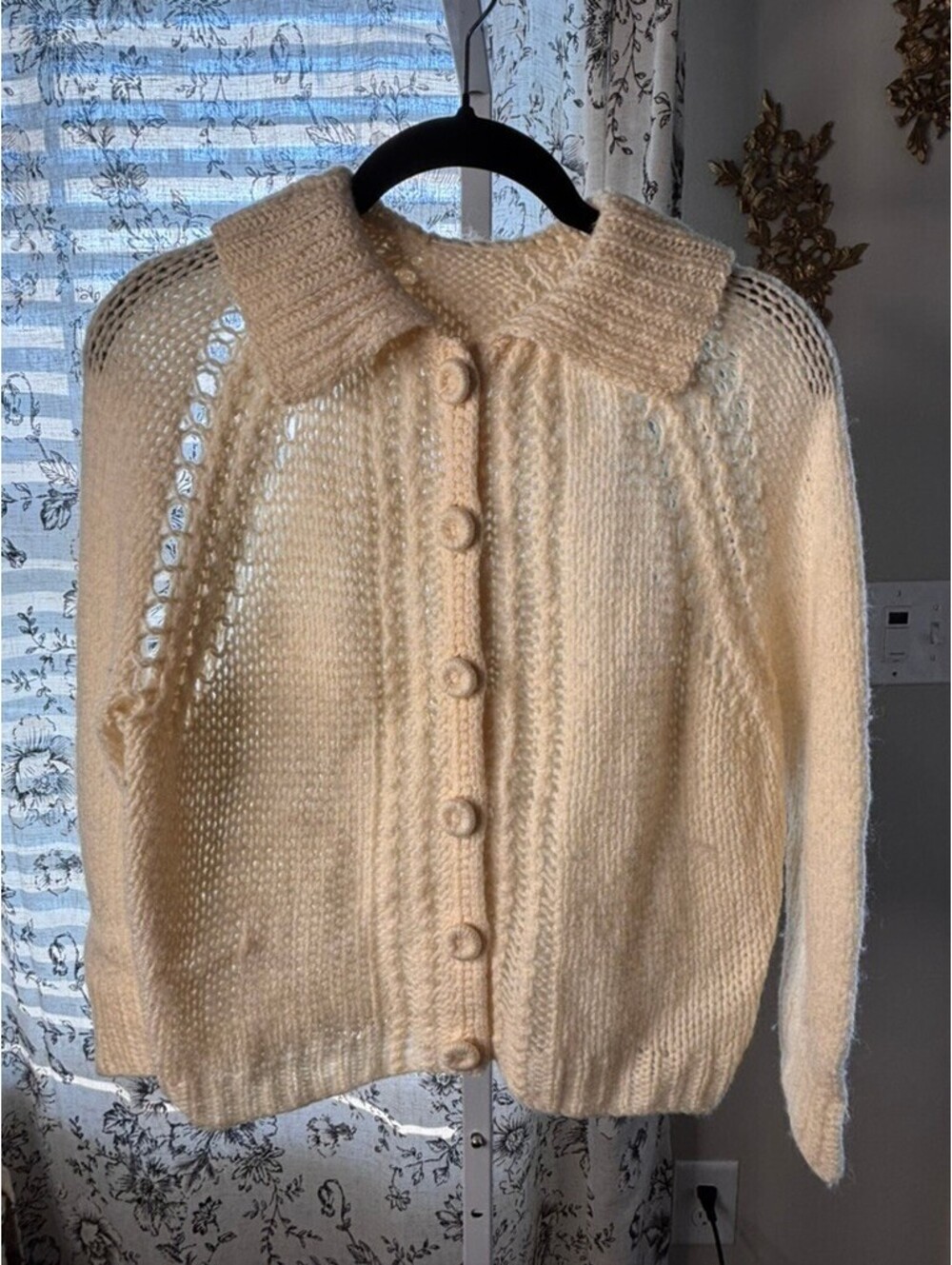 Vintage Hand Knit Ivory Button Cardigan